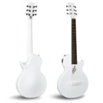 white colored 6 strings guitar-specification-acoustic. showcasing the front and back of the guitar